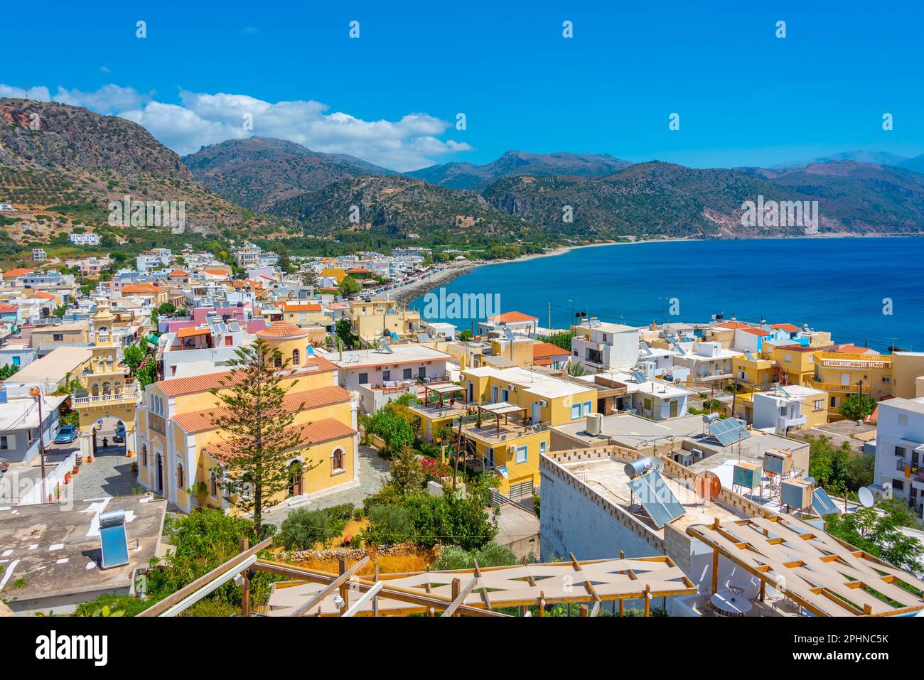 Aerial view of Greek town Palaiochora. Stock Photo