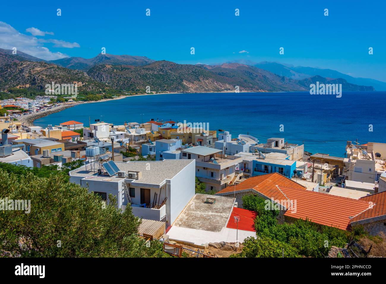 Aerial view of Greek town Palaiochora. Stock Photo