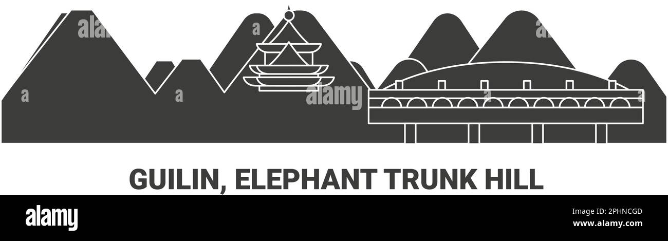 China, Guilin, Elephant Trunk Hill, travel landmark vector illustration Stock Vector