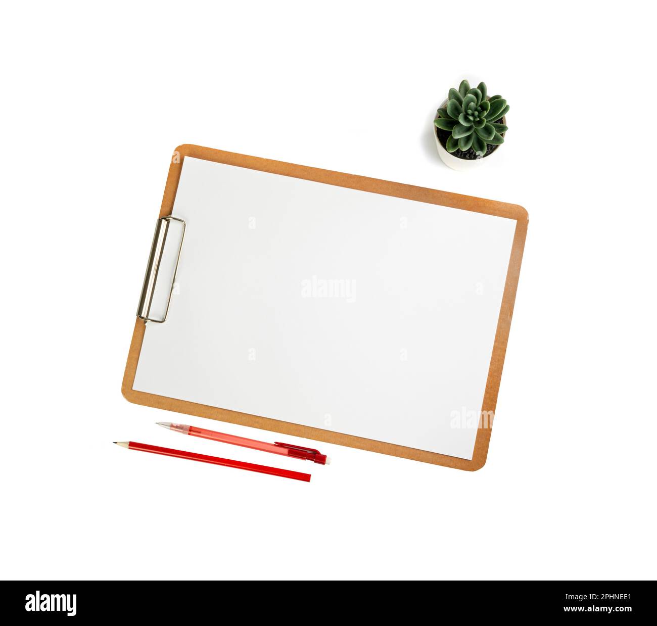 Blank Paper Tablet Isolated Top View, Empty White Sheet on White Table