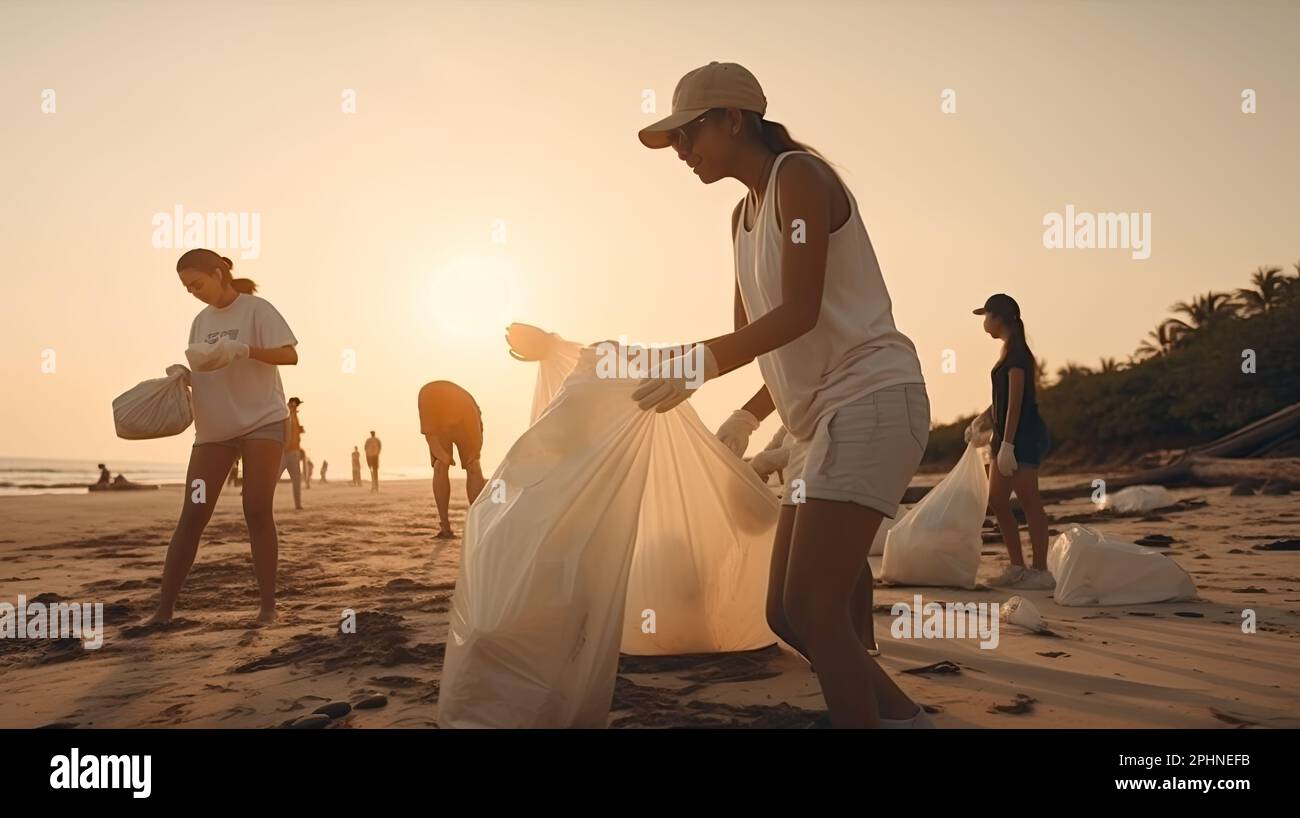 cleaning plastic on the beach Stock Photo Alamy