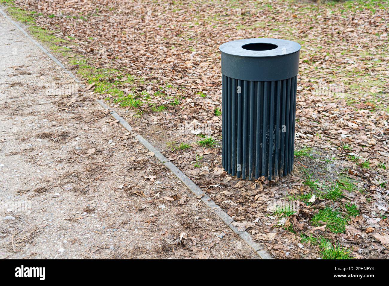 Modern Iron Garbage Bin, Black Trash Can on Street, Metal Waste Bin for