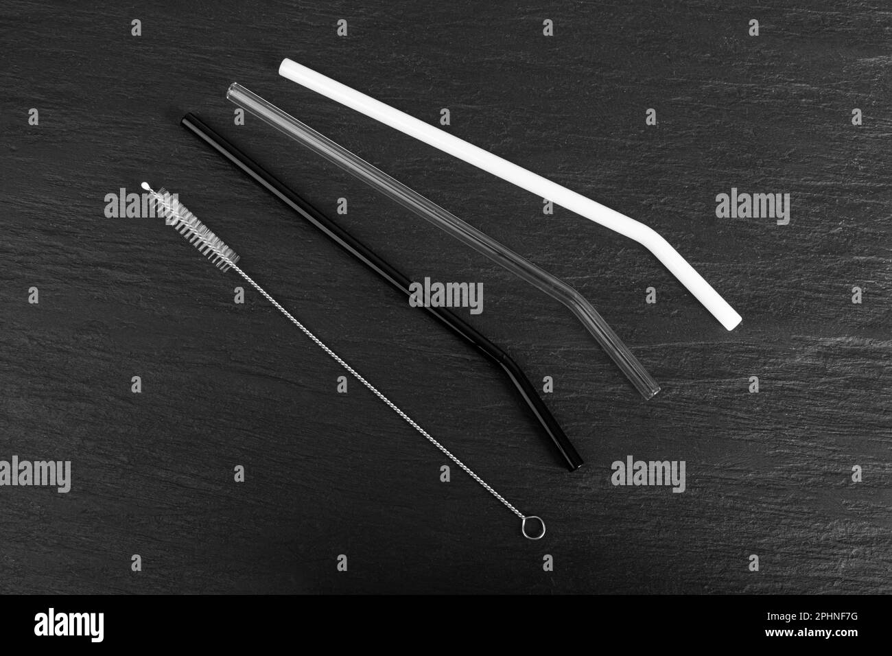 Glass Drink Straws with Cleaning Brush, Black and White Drinking Straw