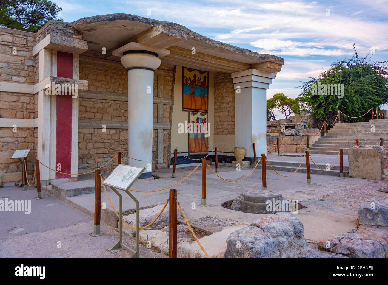 Procession fresco at ruins of Knossos palace in Crete, Greece. Stock Photo
