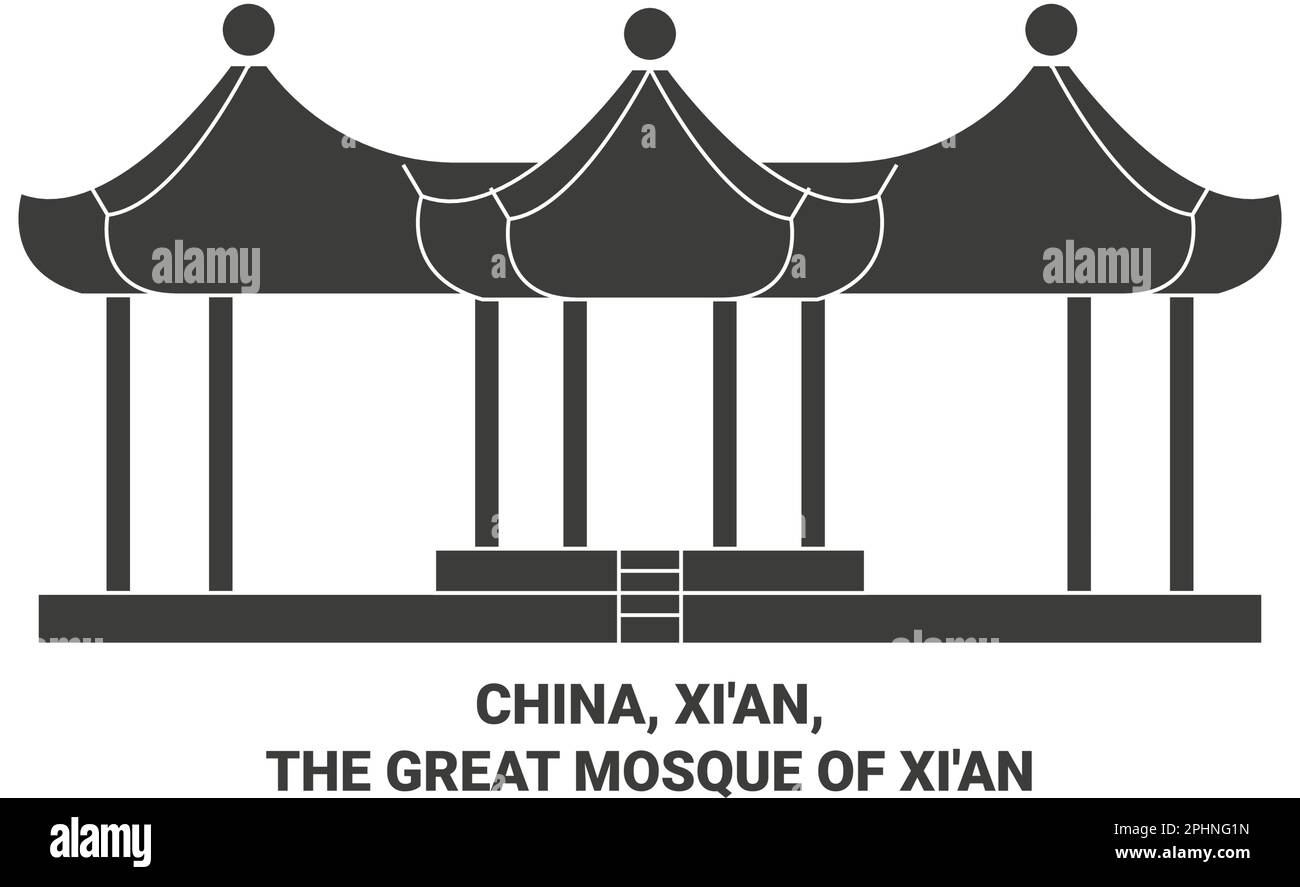 China, Xi'an, The Great Mosque Of Xi'an travel landmark vector illustration Stock Vector