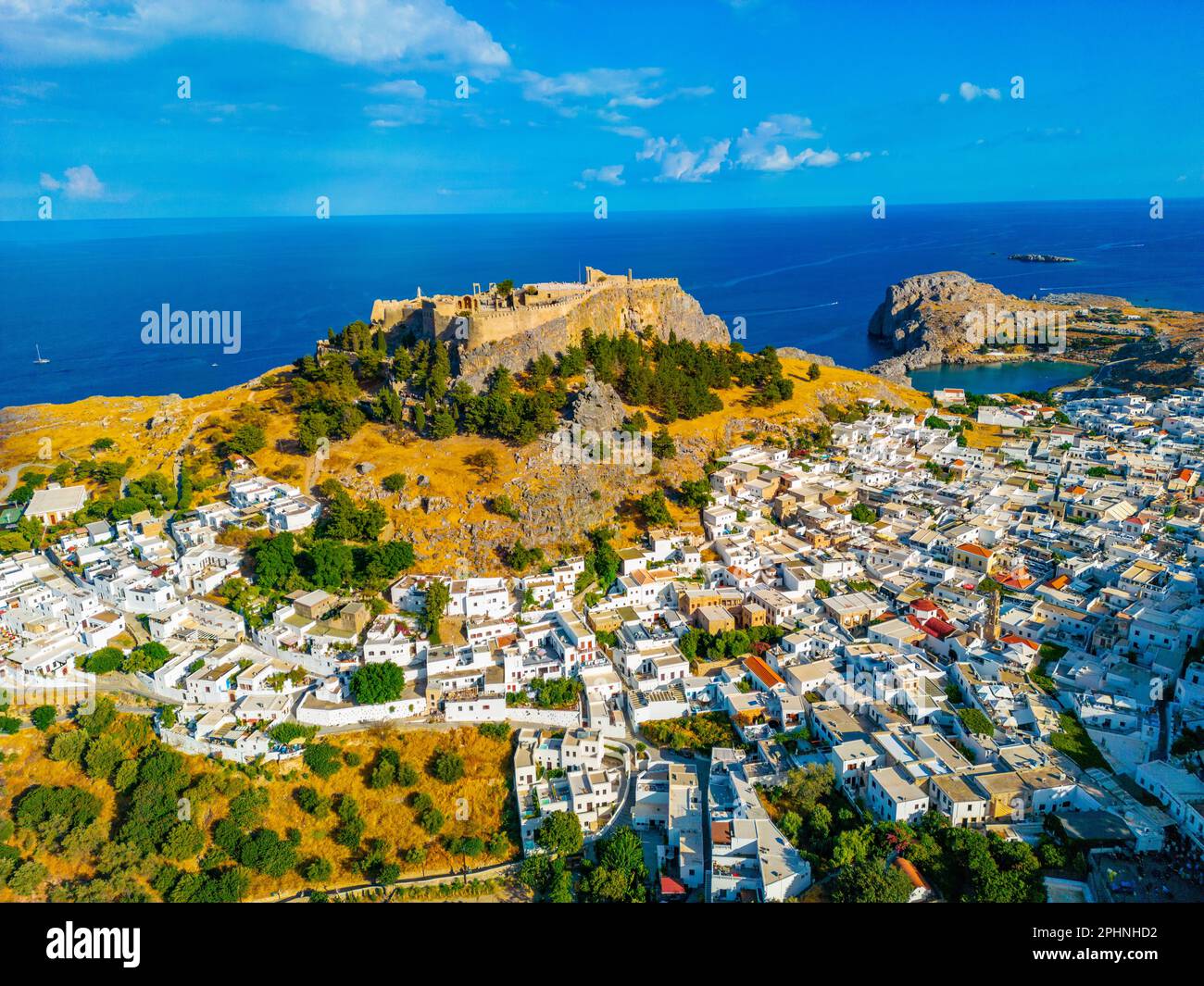 Lindos White Rodes Acropolis lindos overlooking traditional hi-res stock photography and ...