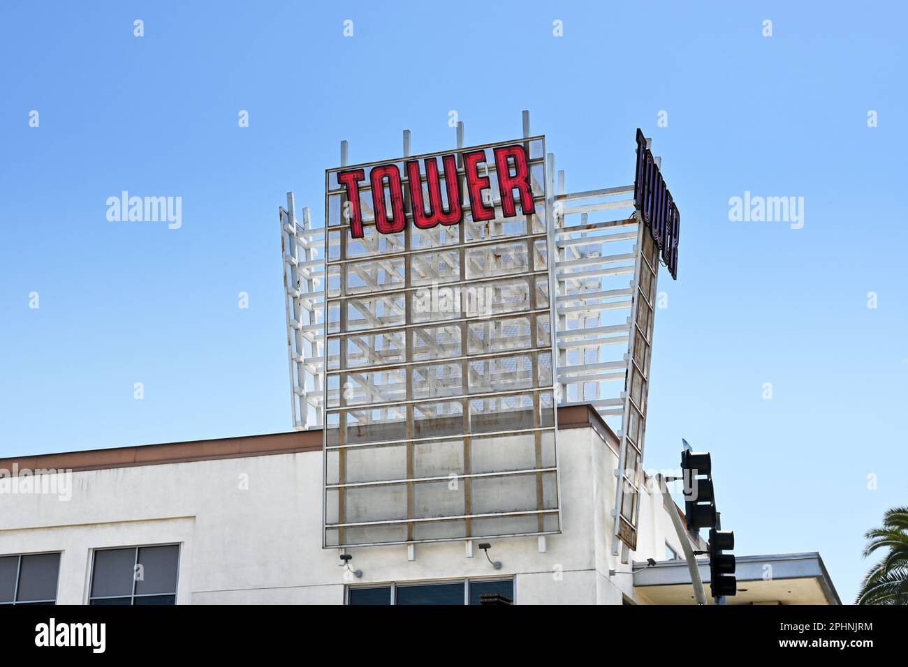 BREA, CALIFORNIA - 28 MAR 2023: The old Tower Records building in Downtown Brea. Stock Photo