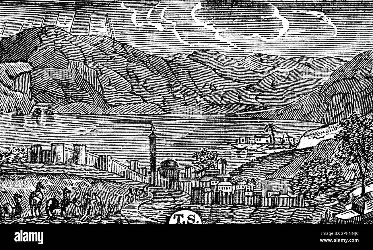 Galilean Sea, or Lake Tiberius or Tiberean Lake, Palestine, bible 1831