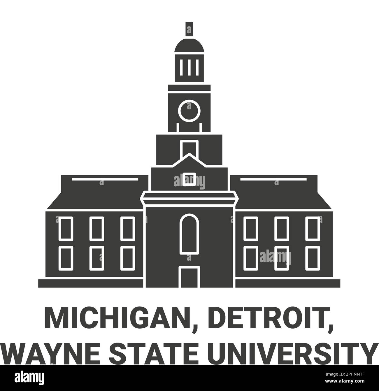 United States, Michigan, Detroit, Wayne State University travel landmark vector illustration Stock Vector