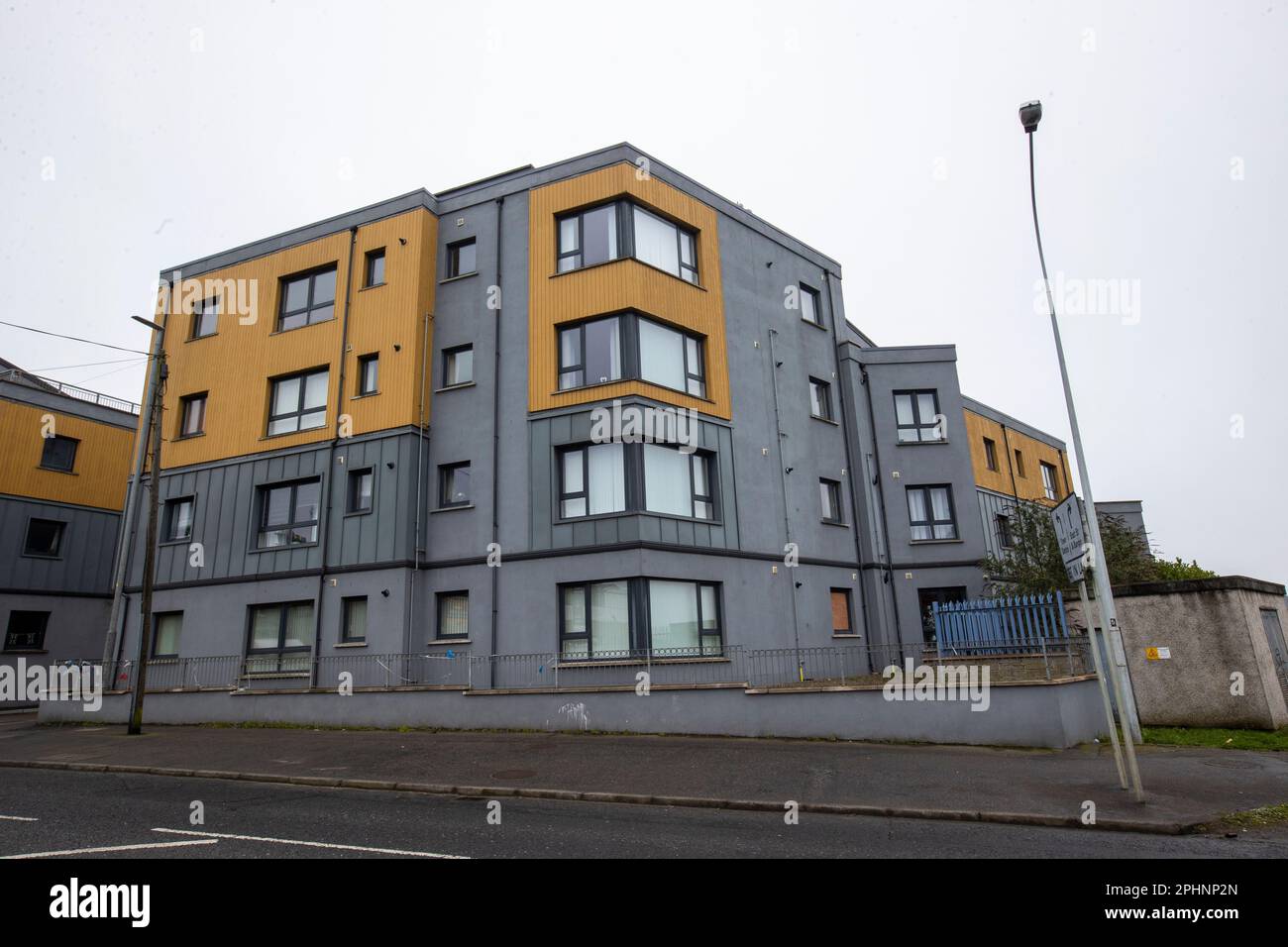 Broken windows at a block of flats on Donaghadee Road in Newtownards. Several more properties have been attacked in Co Down in incidents linked to an ongoing feud between rival loyalist paramilitary drug gangs. Police believe the petrol bomb and brick-throwing incidents on Tuesday evening in the Bangor and Newtownards area are part of the recent dispute between drug dealing factions of the Ulster Defence Association. Stock Photo