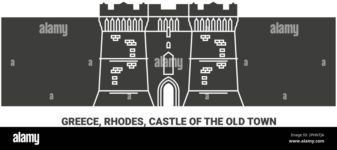Greece, Rhodes, Castle Of The Old Town travel landmark vector illustration Stock Vector