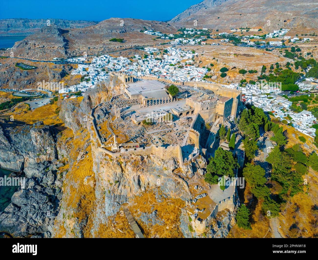 Aerial view of Lindos Acropolis at Greek island Rhodes Stock Photo - Alamy