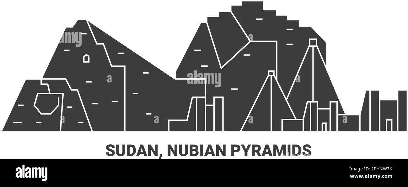 Sudan, Nubian Pyramids, travel landmark vector illustration Stock Vector