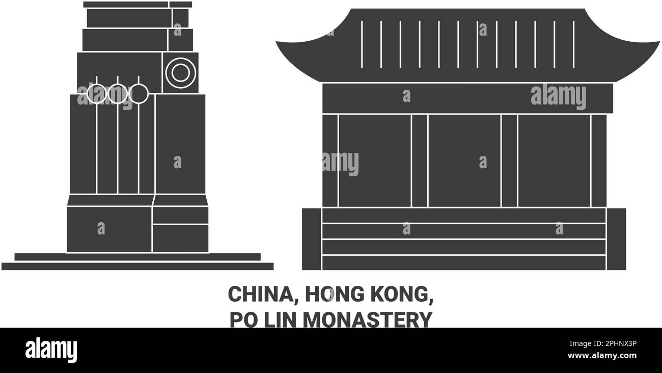 China, Hong Kong, Po Lin Monastery travel landmark vector illustration Stock Vector