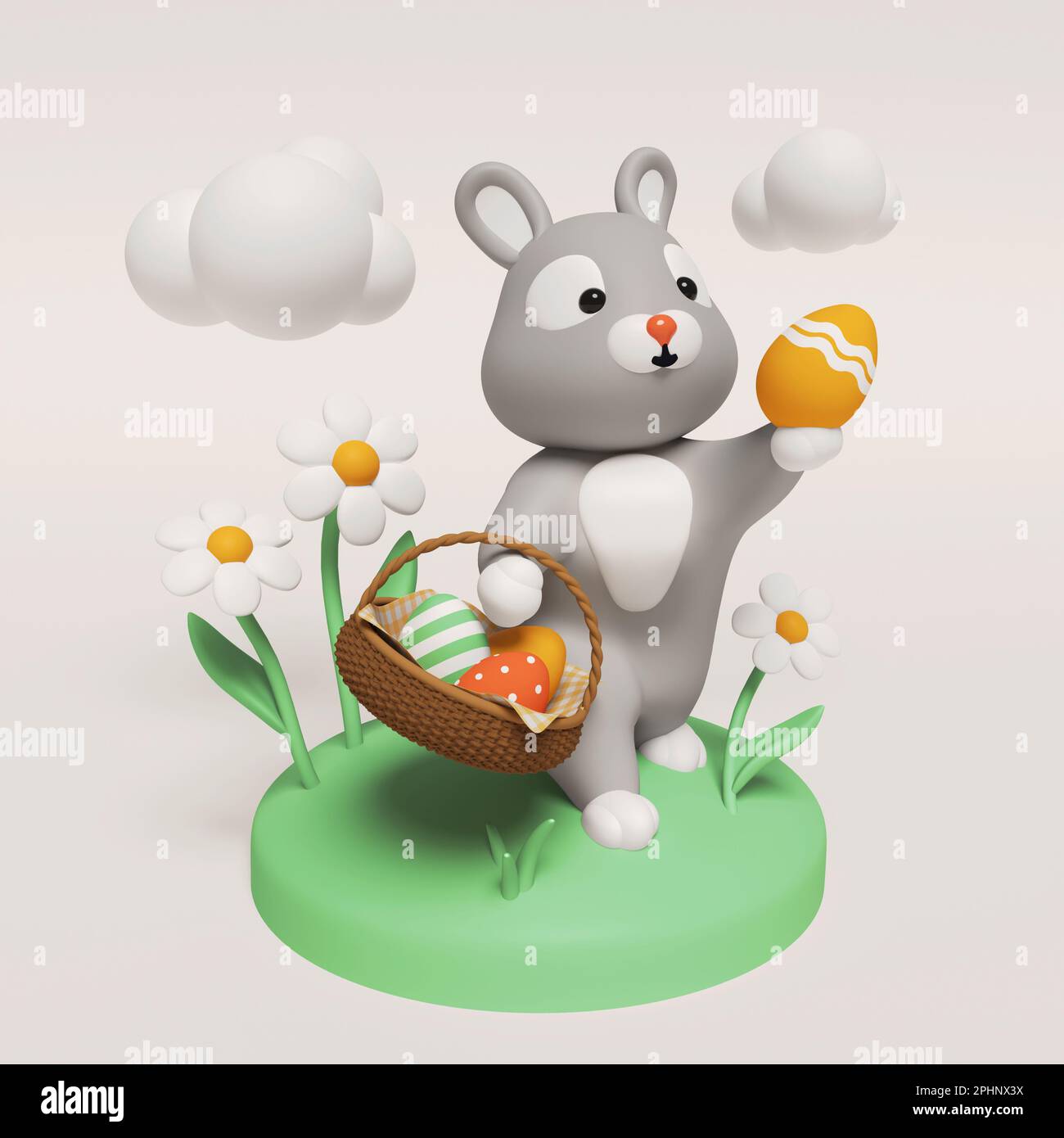 Easter Bunny with a basket - 3d illustration Stock Photo - Alamy