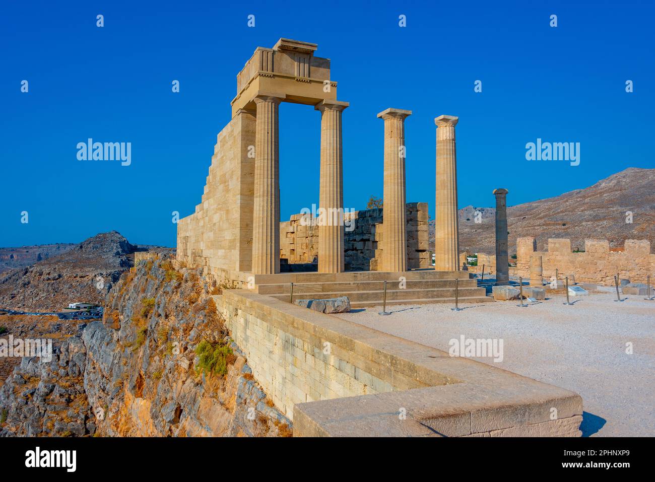 View of Lindos Acropolis at Greek island Rhodes Stock Photo - Alamy