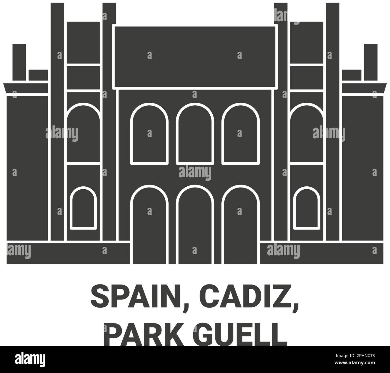 Spain, Cadiz, Park Guell travel landmark vector illustration Stock Vector