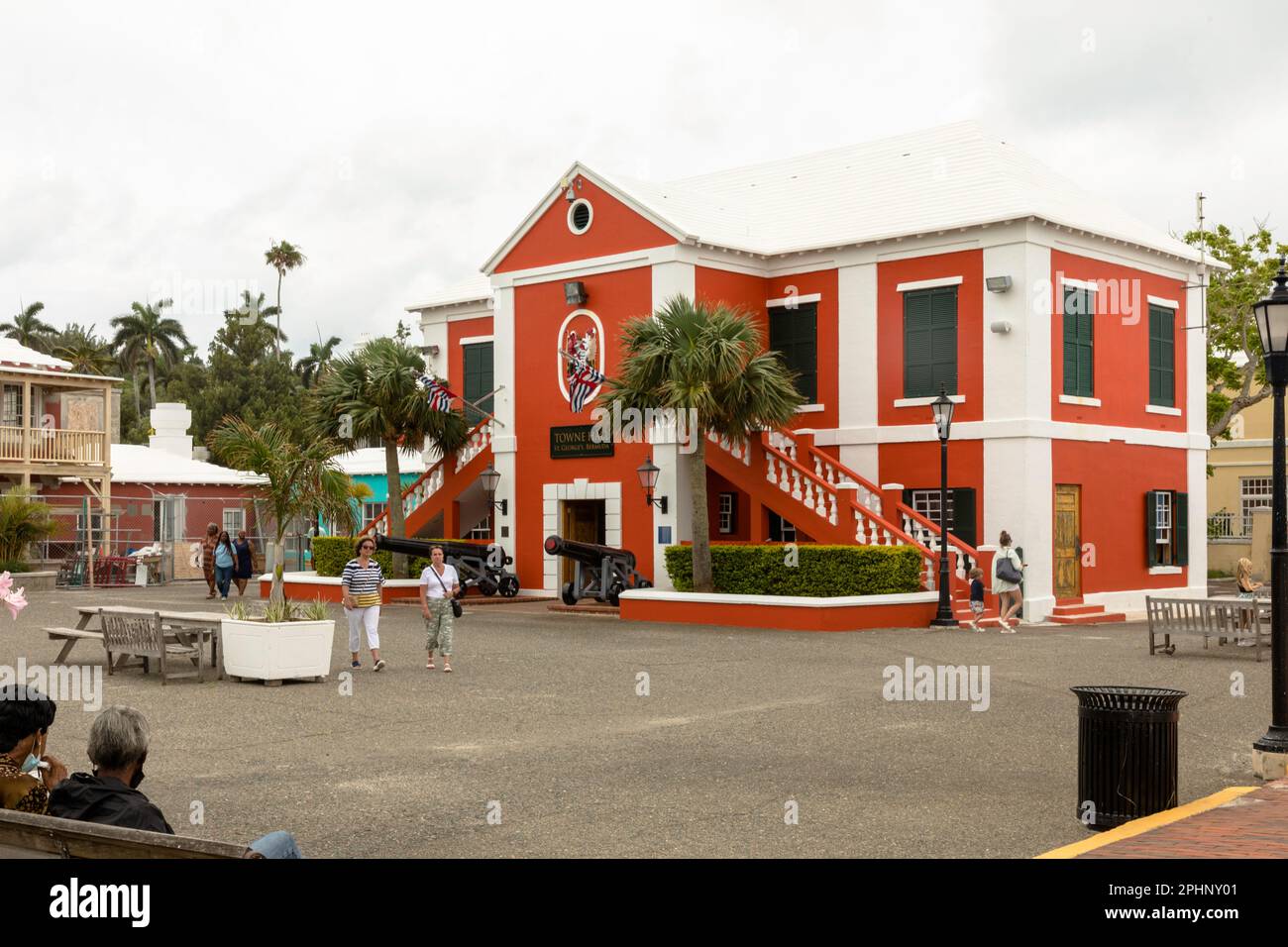 The charming city hall building is seen in St. George, Bermuda Stock Photo