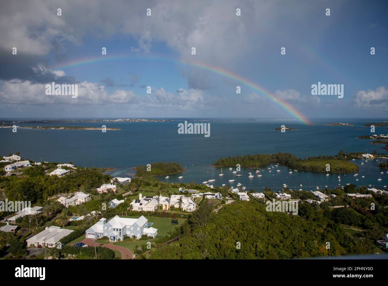 A double rainbow appears in this view from Bermuda's Gibbs Hill lighthouse Stock Photo