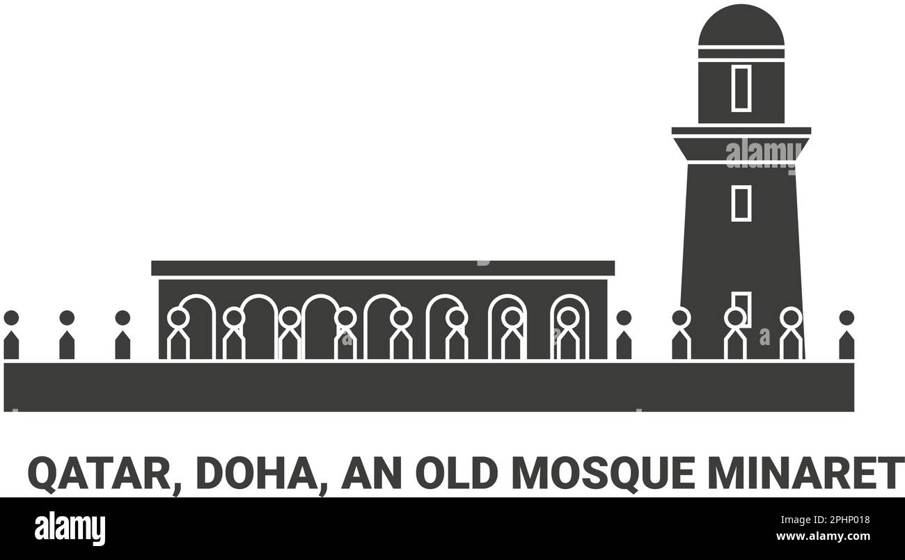 Qatar, Doha, An Old Mosque Minaret, travel landmark vector illustration Stock Vector