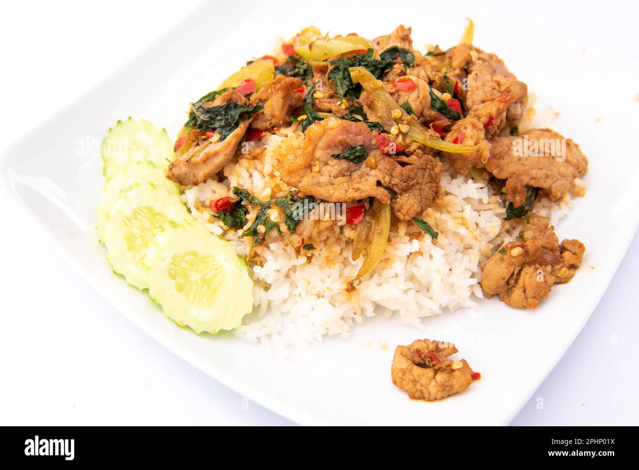 Stir fried chicken with holy basil hires stock photography and images