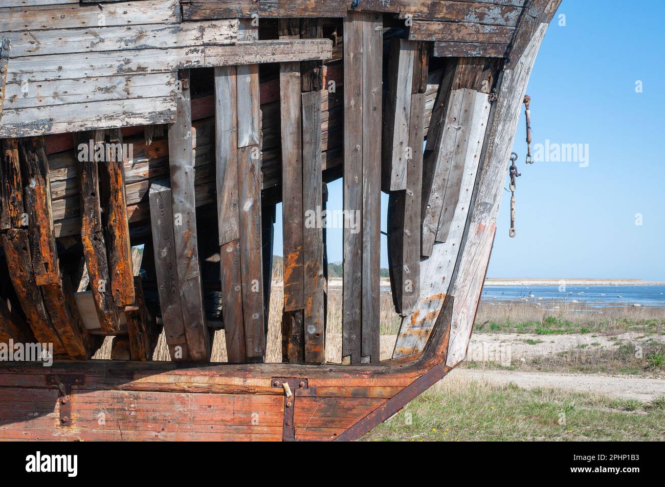 Old derelict wooden ship wreck closeup Stock Photo Alamy