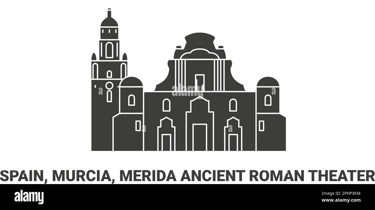 Spain, Murcia, Merida Ancient Roman Theater, travel landmark vector illustration Stock Vector