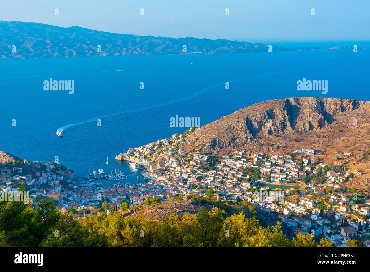 Panorama view of Hydra town in Greece. Stock Photo