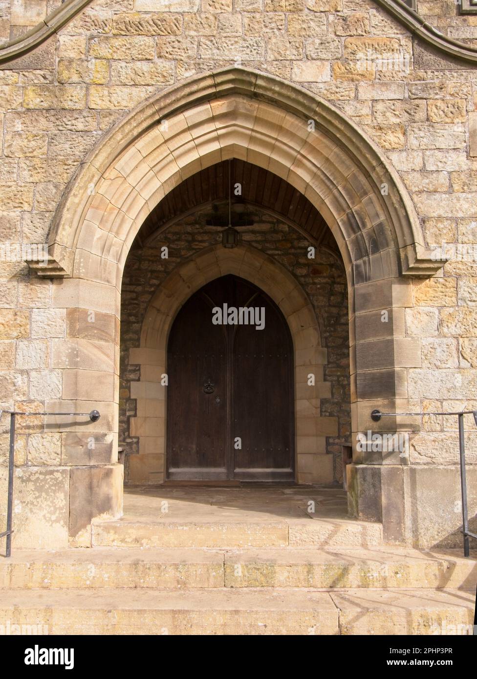 St Leonard's Church, Ornate Entrance Porch Downham, Lancashire, United Kingdom, Stock Photo