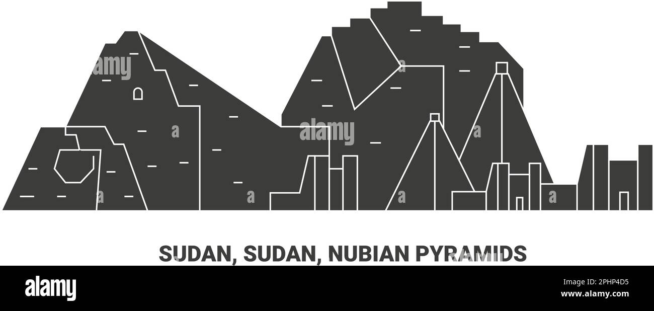 Sudan, Sudan, Nubian Pyramids, travel landmark vector illustration Stock Vector
