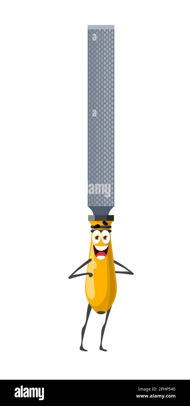 Cartoon file rasp tool character, work instrument personage, vector ...