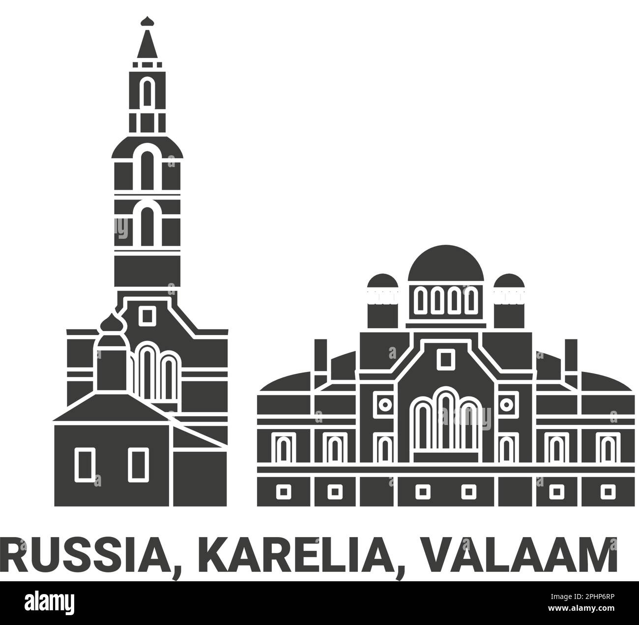 Russia, Karelia, Valaam, travel landmark vector illustration Stock Vector