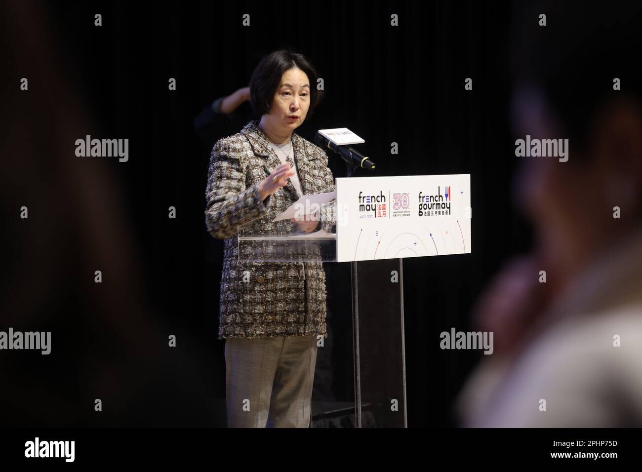 Le French May 2023 presser, with Pansy Ho Chiu-king, Co-chairmen of the Board of French May, held at Tai Kwun in Central. 16MAR23 SCMP / Jonathan Wong Stock Photo