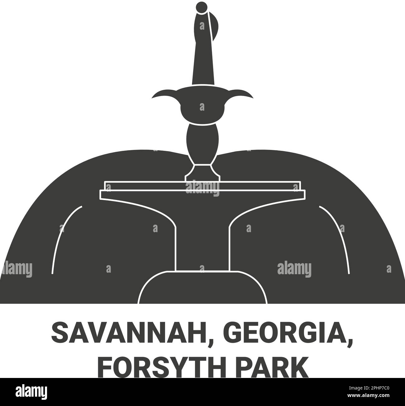 United States, Savannah, Georgia, Forsyth Park travel landmark vector illustration Stock Vector