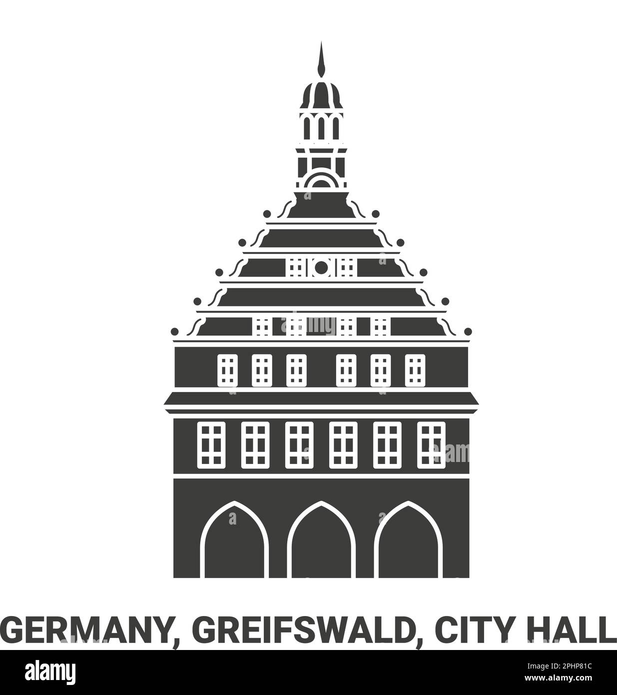 Germany, Greifswald, City Hall travel landmark vector illustration Stock Vector
