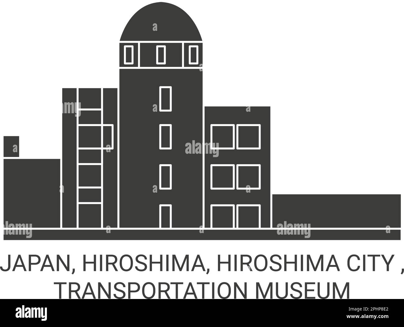 Japan, Hiroshima, Hiroshima City , Transportation Museum travel landmark vector illustration Stock Vector
