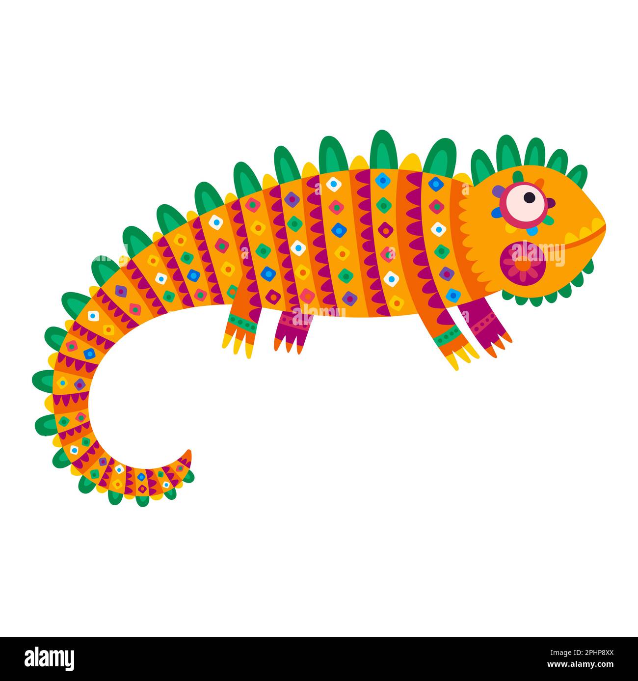 Iguana reptile with spines in ethnic design, exotic salamander. Vector