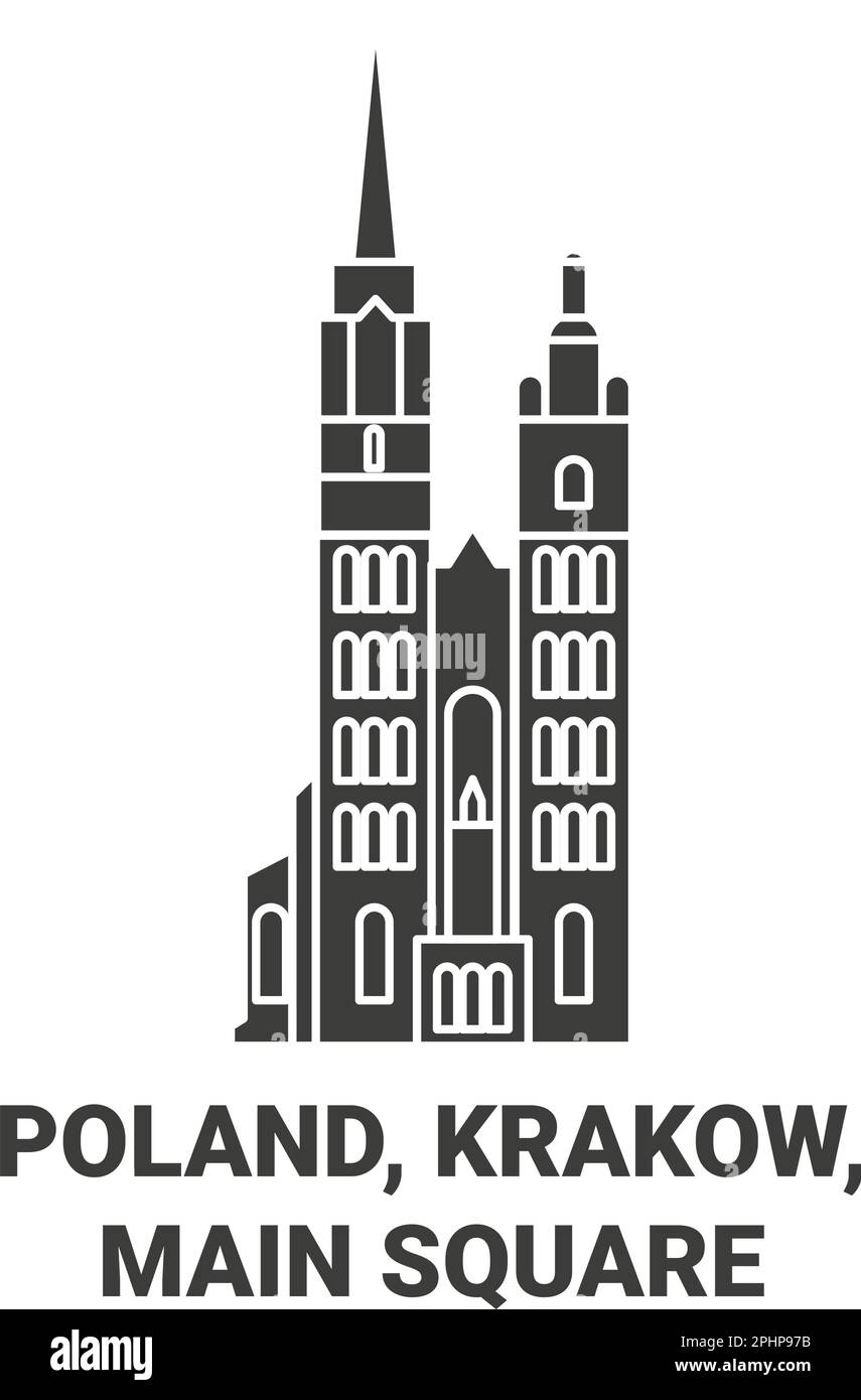 Poland, Krakow, Main Square travel landmark vector illustration Stock Vector