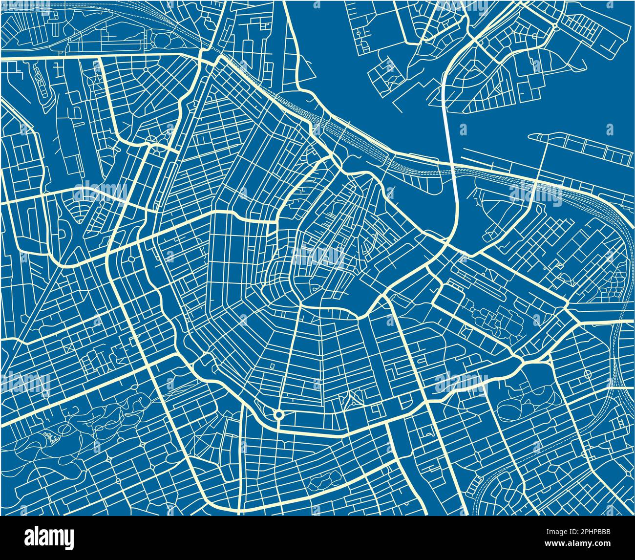 Blue and White vector city map of Amsterdam with well organized ...