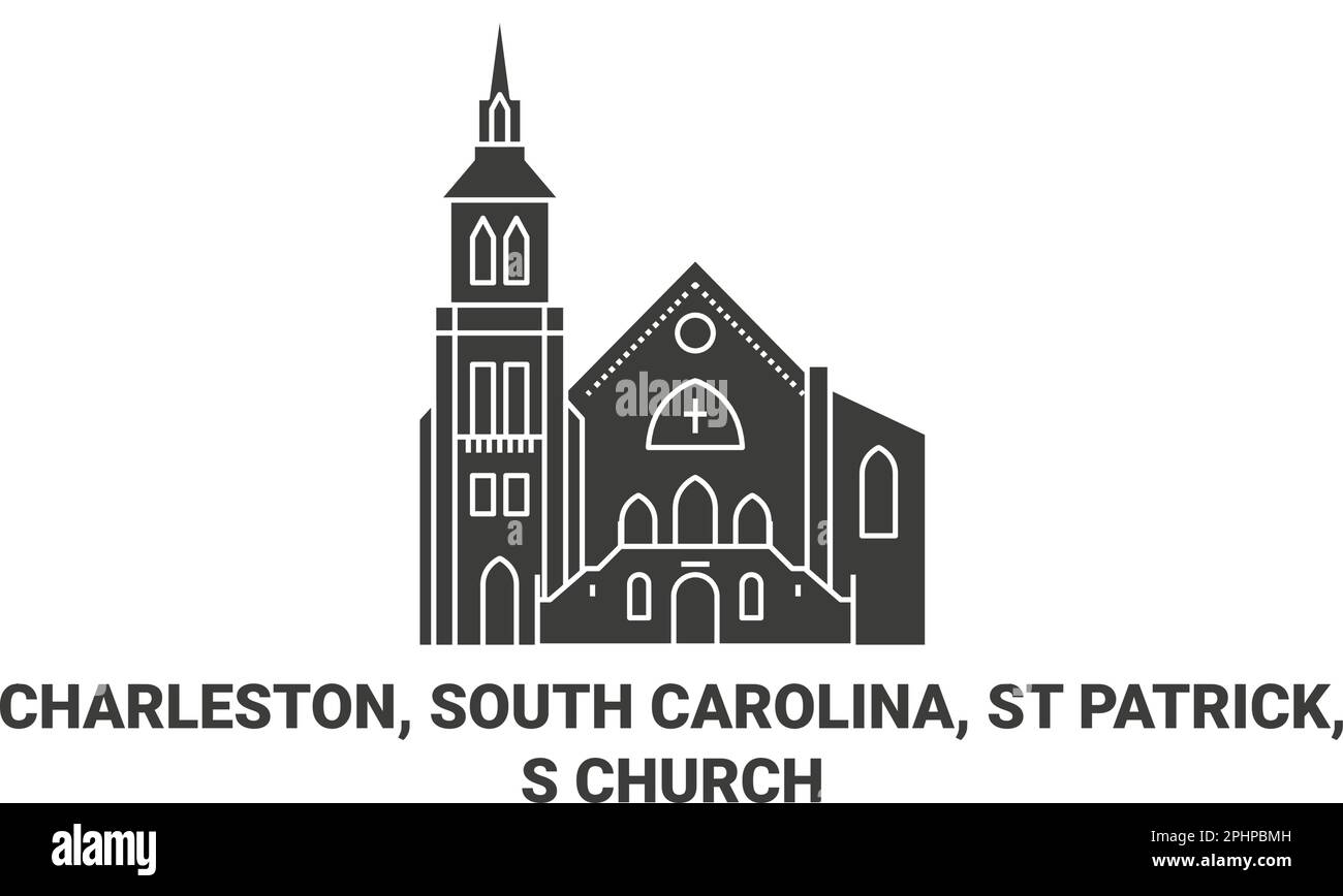 United States, Charleston, South Carolina, St Patrick, S Church travel landmark vector illustration Stock Vector