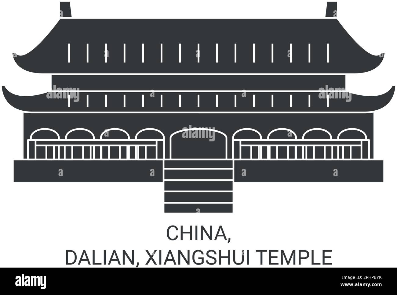 China, Dalian, Xiangshui Temple travel landmark vector illustration Stock Vector