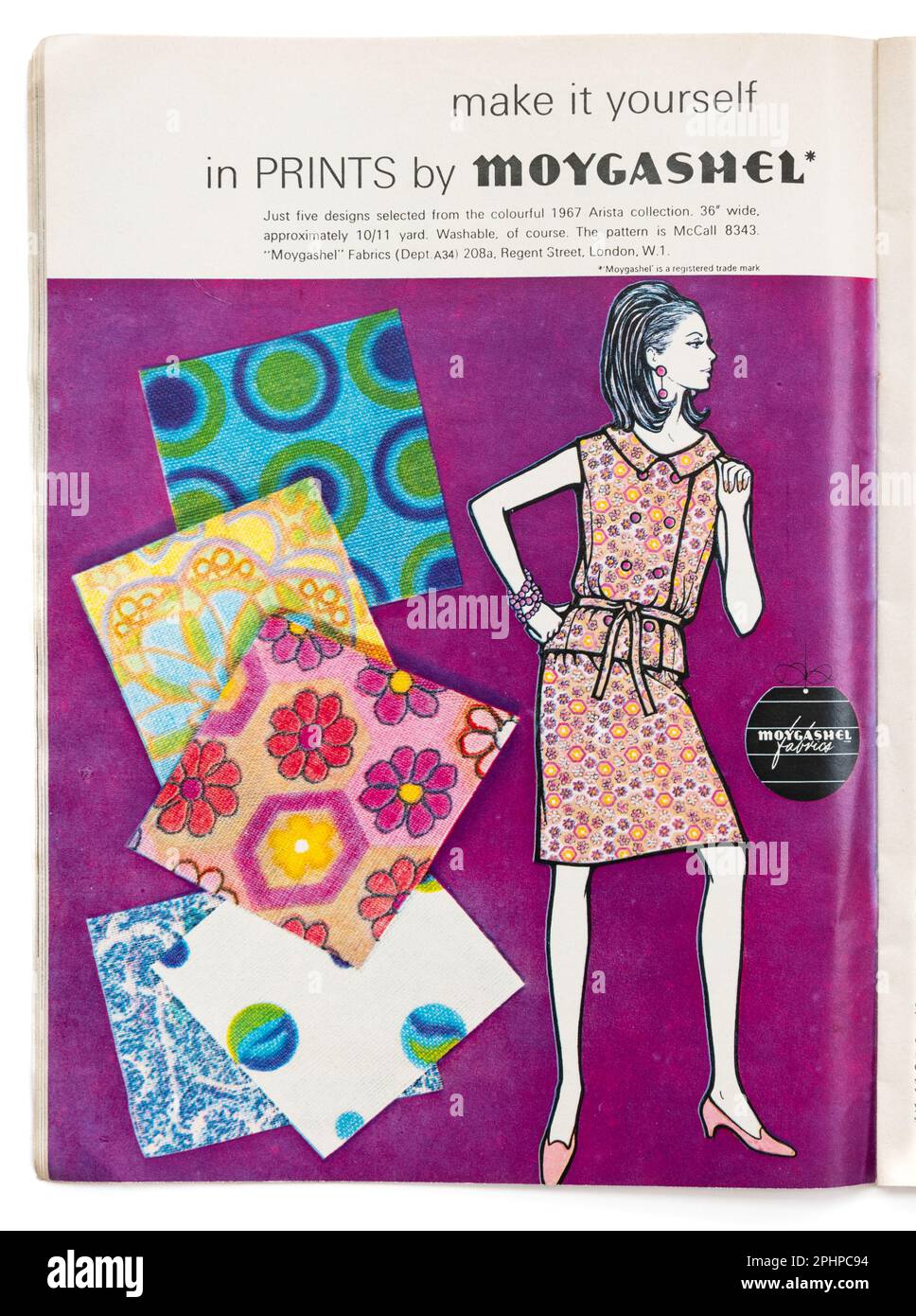 Moygashel fabric advertisement in Womans Realm Home Sewing and Knitting magazine April 1967 Stock Photo