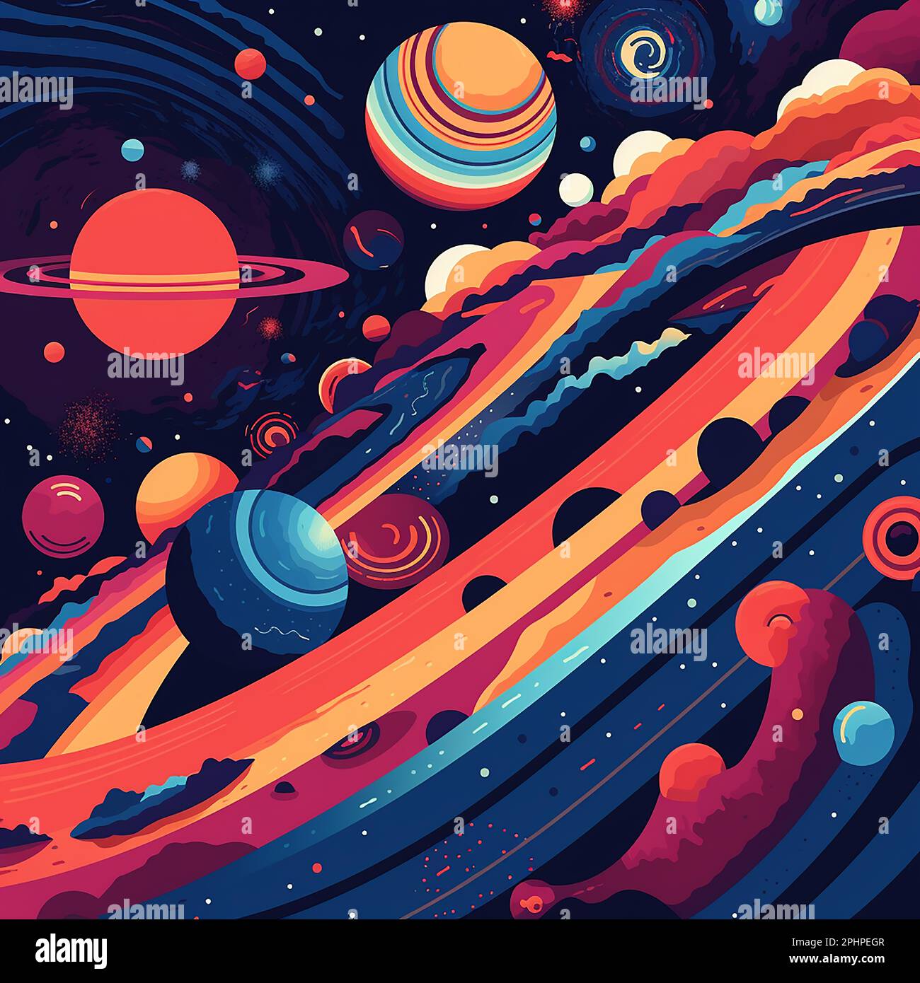 A vibrant image of several planets, including Saturn, in the night sky ...