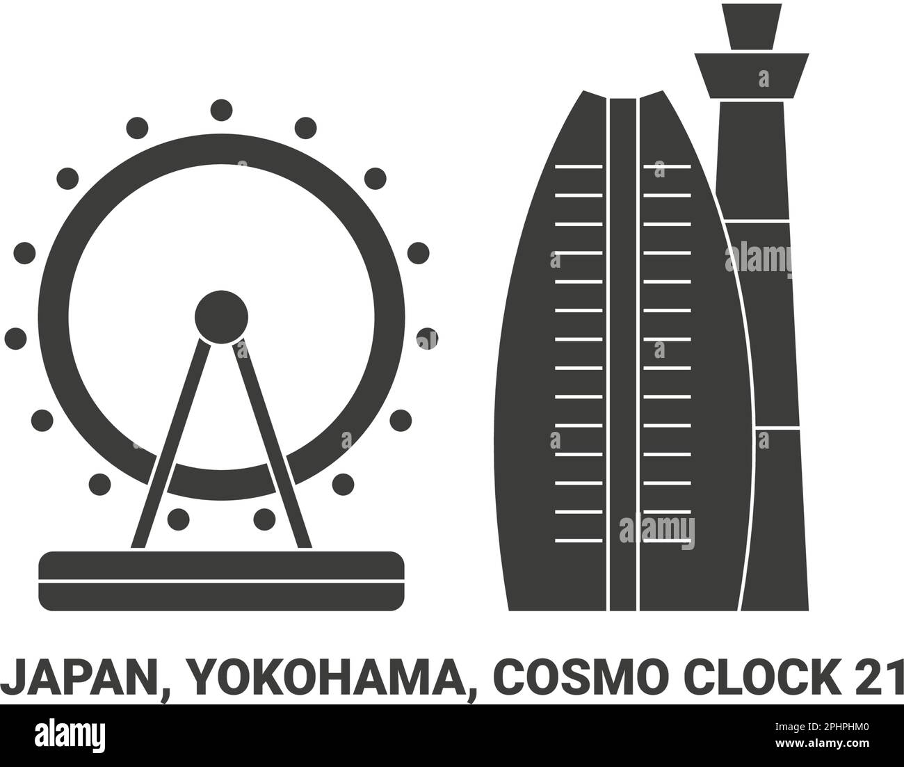 Japan, Yokohama, Cosmo Clock , travel landmark vector illustration Stock Vector