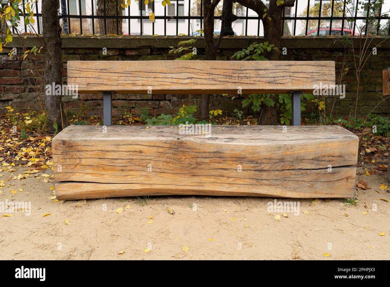 Modern Wooden Bench in Park, Outdoor City Architecture, Wood Benches