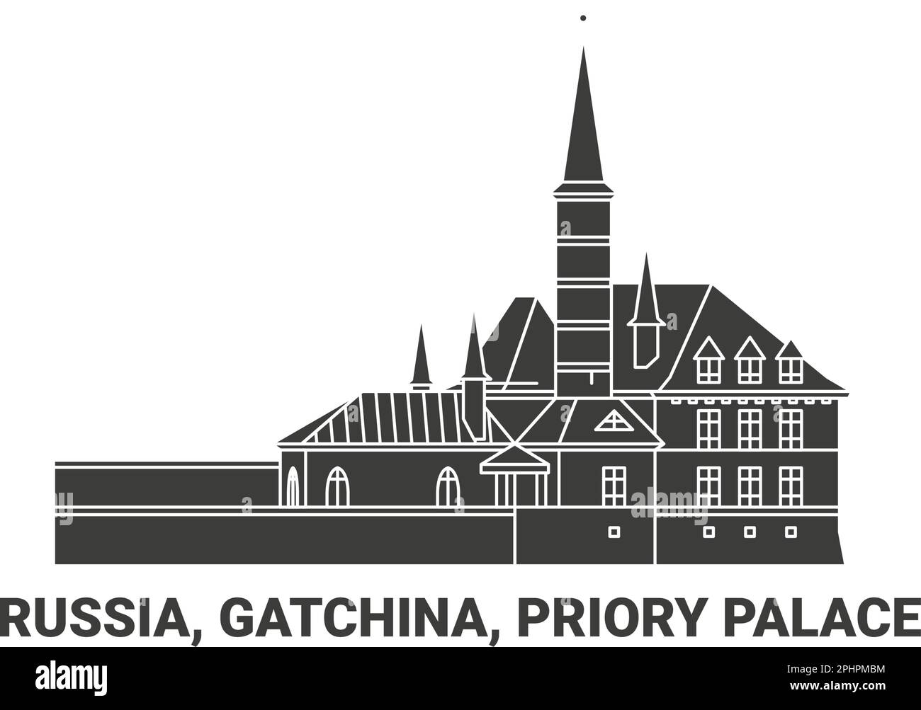 Russia, Gatchina, Priory Palace, travel landmark vector illustration Stock Vector