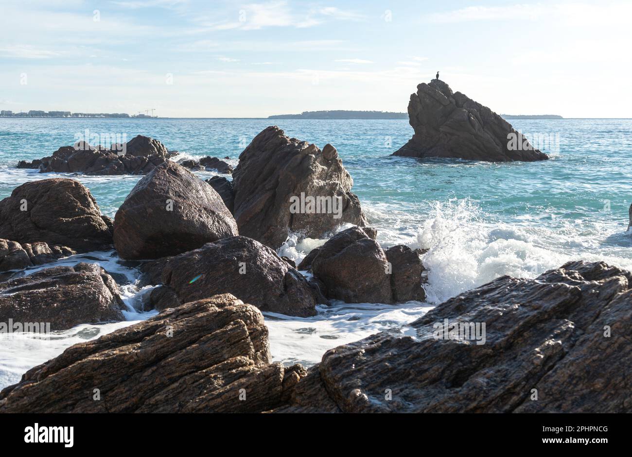 Foamy Sea Waves, Storm on Rocky Beach Texture Background, Blue Ocean ...