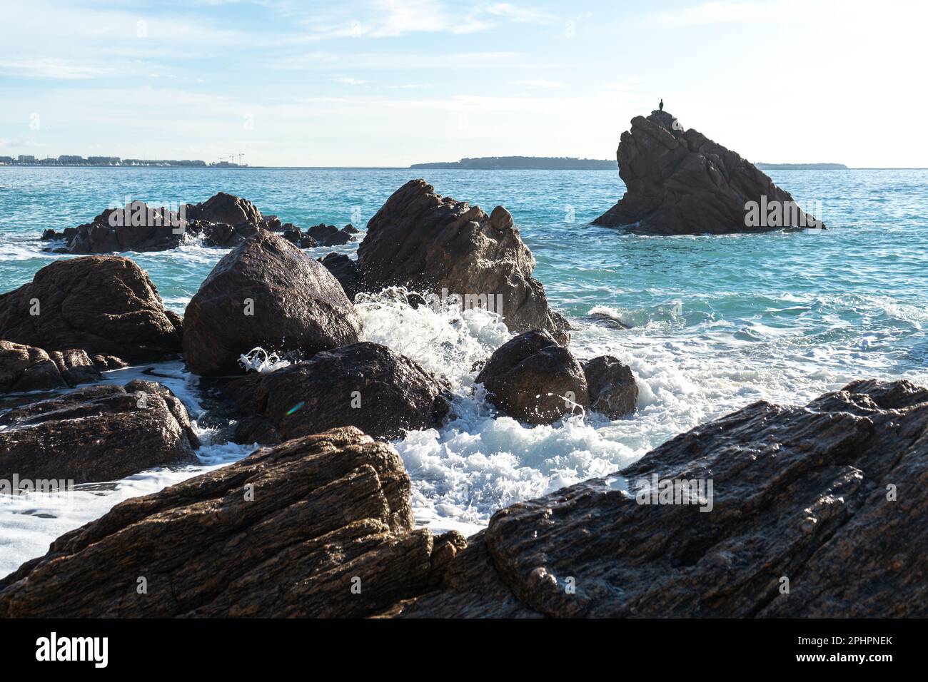 Foamy Sea Waves, Storm on Rocky Beach Texture Background, Blue Ocean ...
