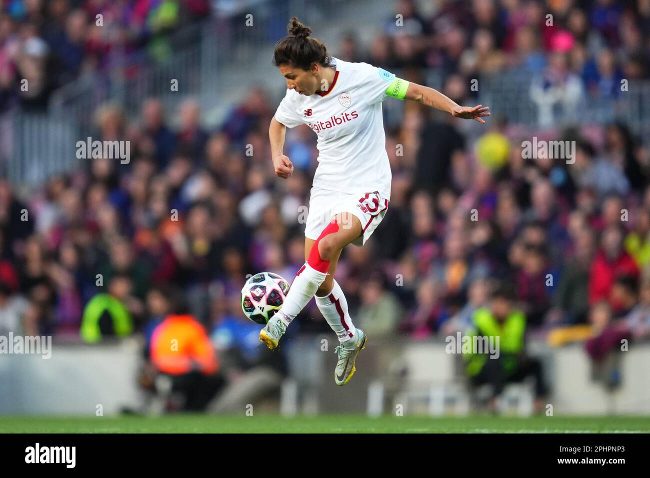 Elisa Bartoli of AS Roma during the UEFA Womens Champions League match, Quarter-Finals, 2nd leg between FC Barcelona and v AS Roma played at Spotify Camp Nou Stadium on March 29, 2023 in Barcelona, Spain. (Photo by Colas Buera / PRESSIN) Stock Photo