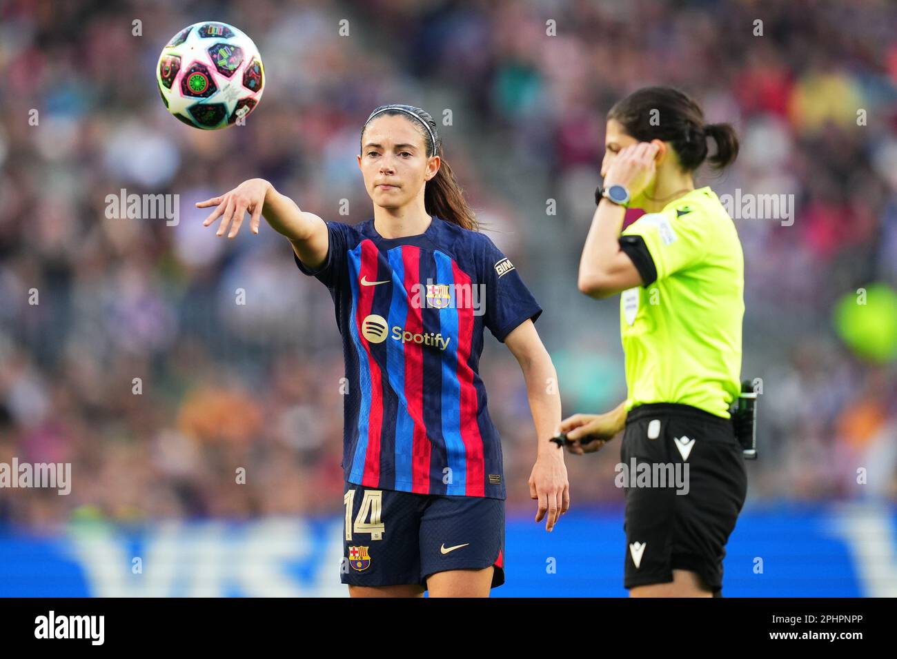 Aitana Bonmati of FC Barcelona during the UEFA Womens Champions League match, Quarter-Finals, 2nd leg between FC Barcelona and v AS Roma played at Spotify Camp Nou Stadium on March 29, 2023 in Barcelona, Spain. (Photo by Colas Buera / PRESSIN) Stock Photo